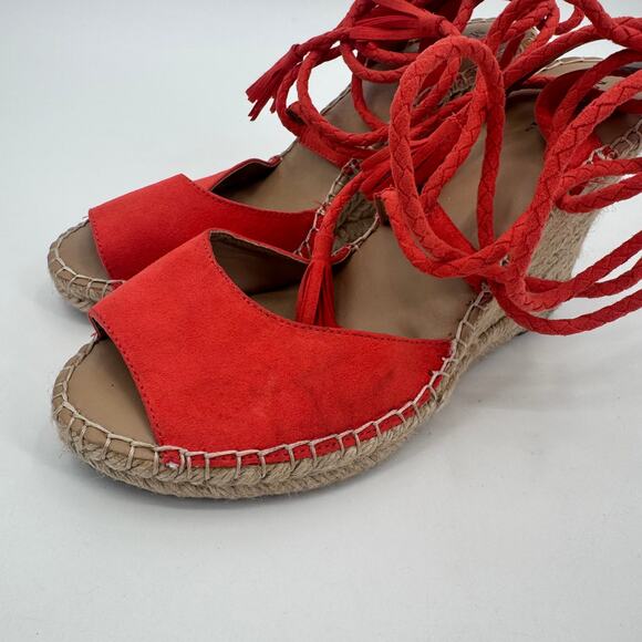 Merona Maren Lace Up Wedge Espadrille Strappy Wedge Heels Sandals Red Orange 9 - Picture 4 of 10